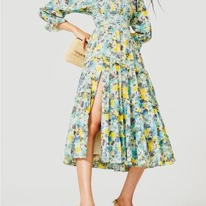 LoveShackFancy Blue and Yellow Floral Midi Dress